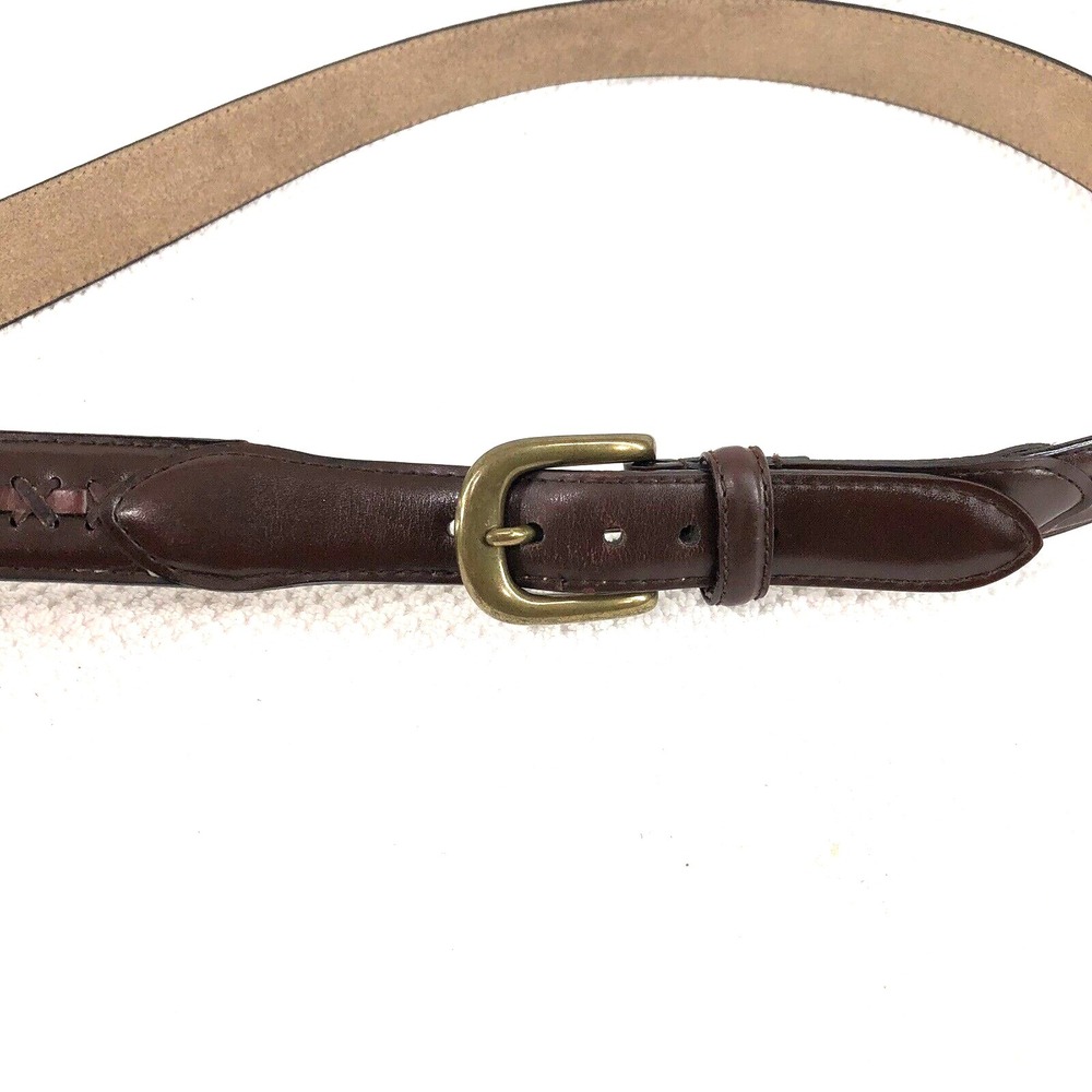 Designer Dress Belt 42 Brass Buckle Genuine Italian Calfskin Leather 1-1/4" Wide - Picture 3 of 11